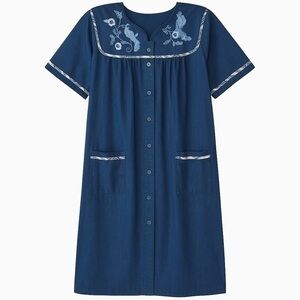 Vintage Go Softly 1X Embroidered Denim Patio Lounge Dress Cottagecore Chic Plus